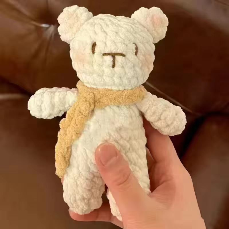 Cute Knitted‑Style White Bear Plush Doll With Scarf