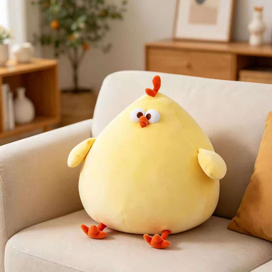 Chubby Round Yellow Chicken Plush Stuffed Doll